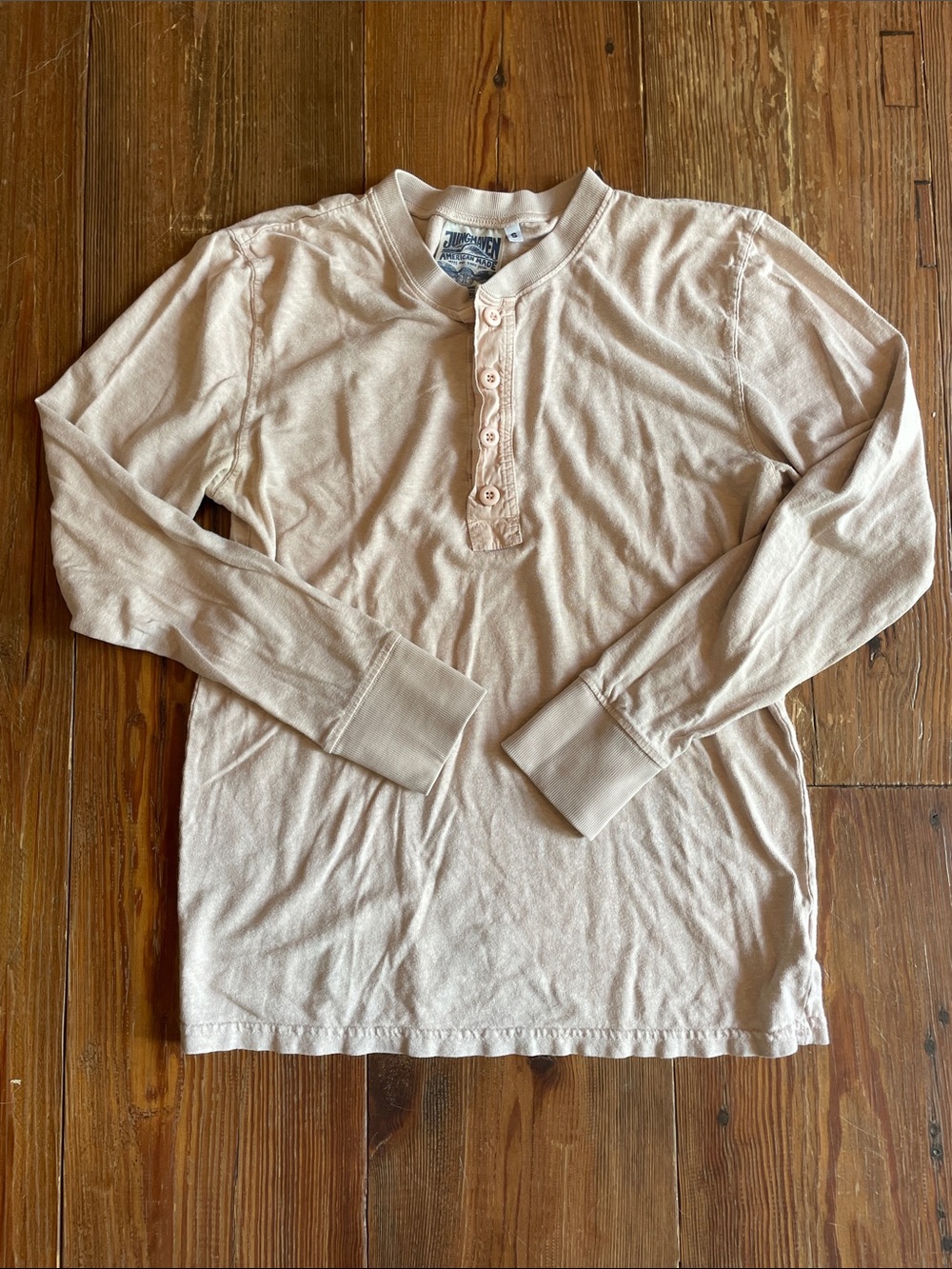 🇺🇸 JUNGMAVEN Mountain Henley Small Beige Pink Hemp Organic Cotton Long-Sleeve